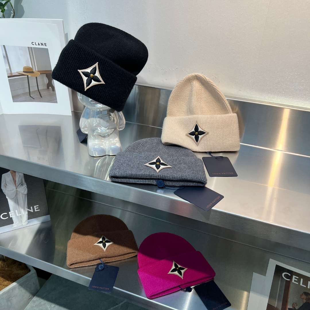 [TOP] Louis Vuitton LV Autumn And Winter Mixed Yarn Knitted Wool Hat - 5 Colors