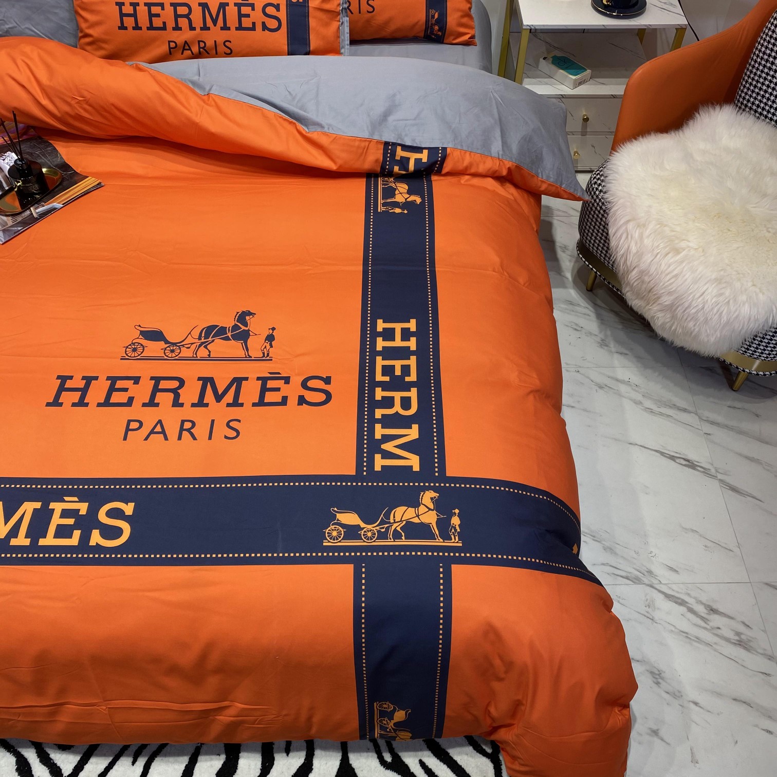 [TOP] HERMES Cotton Printing Four-piece Set