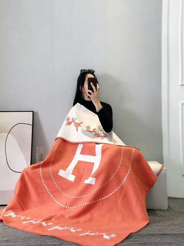 [TOP] HERMES Woolen Blanket 800g - 4 Colors