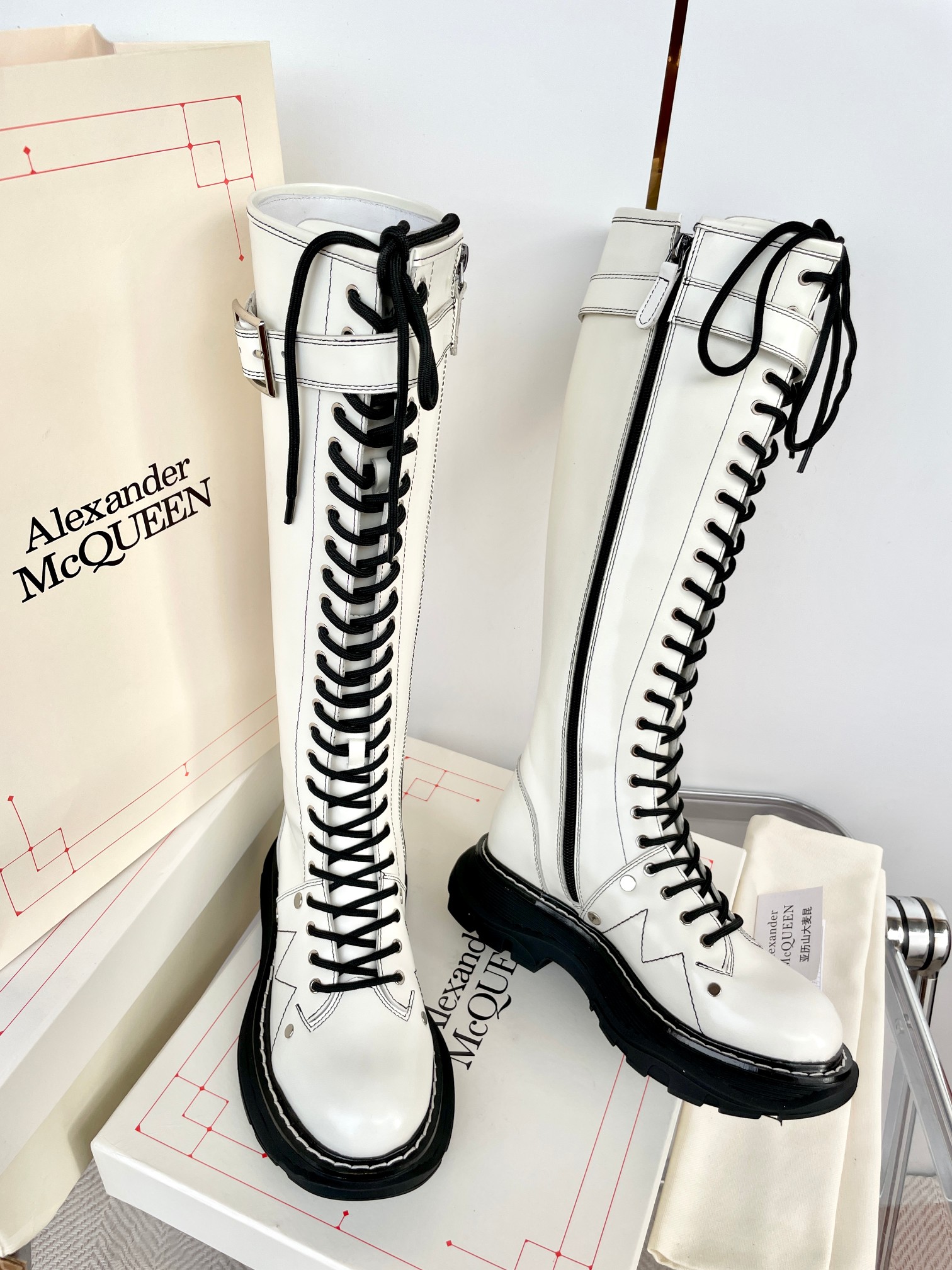 [TOP] Alexander McQueen Alexander Knight Boots In Sheepskin - 3 Colour
