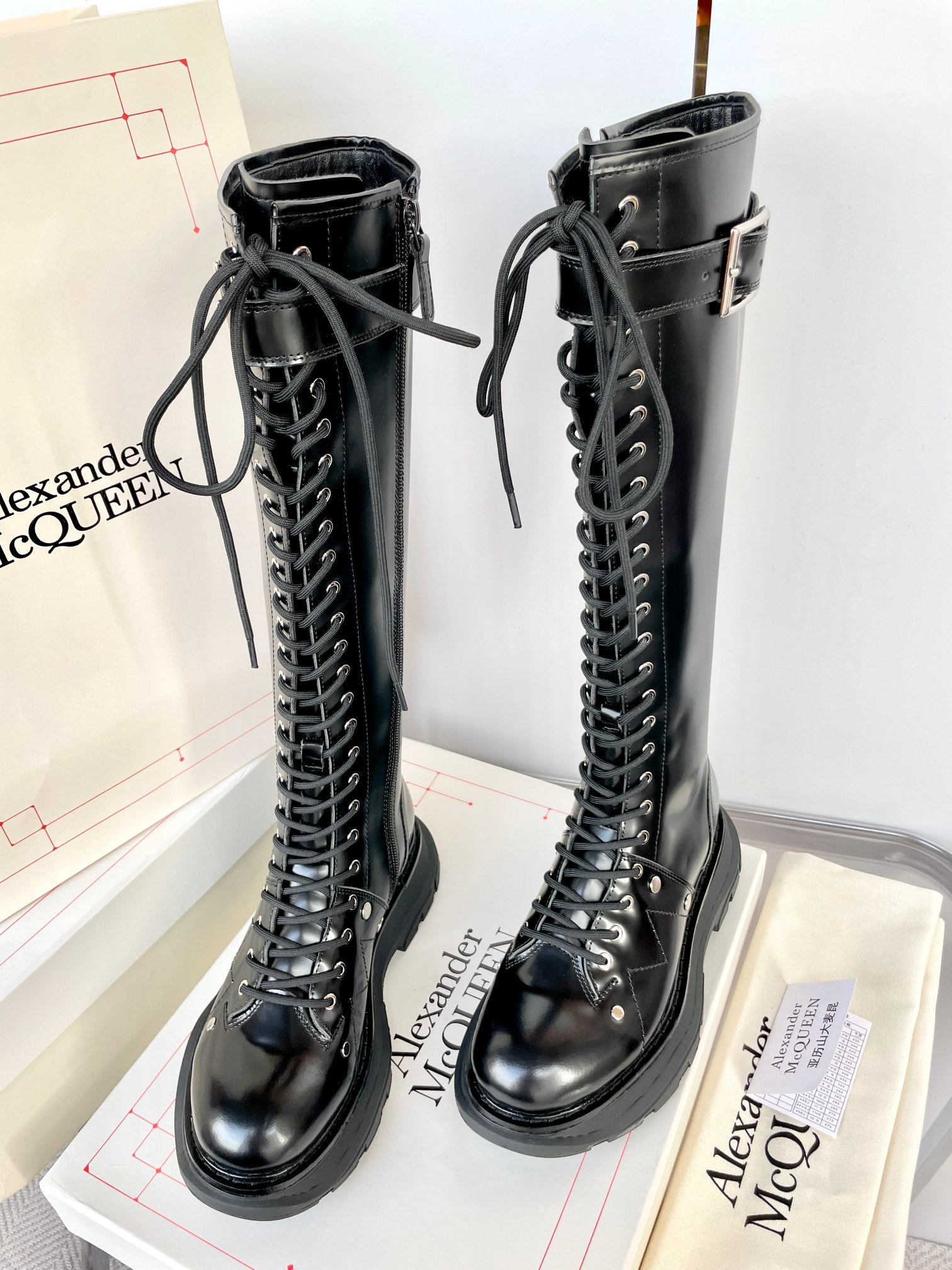 [TOP] Alexander McQueen Alexander Knight Boots In Sheepskin - 3 Colour