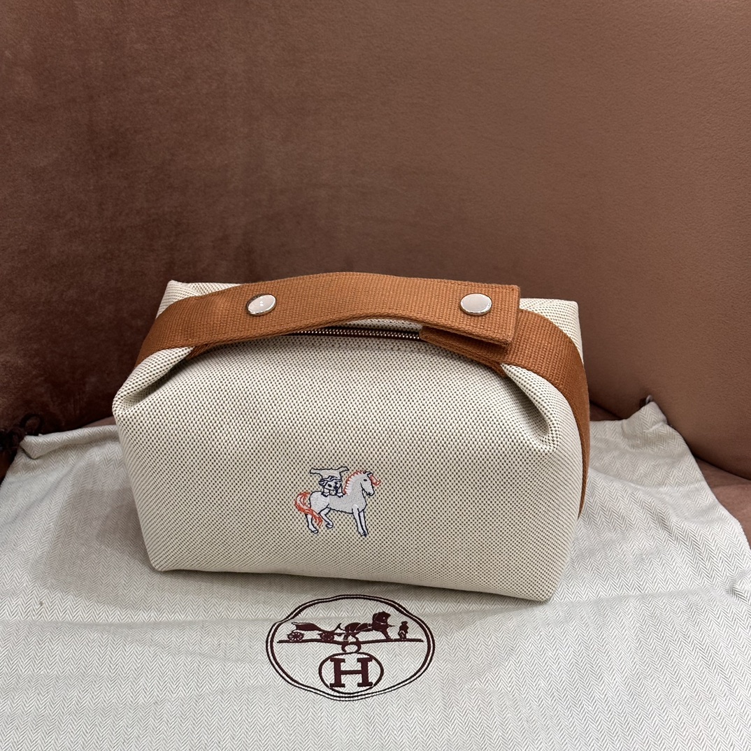 [TOP] HERMES Embroidered Horse Logo Lunch Box Bag Small  21cm - Four Colors