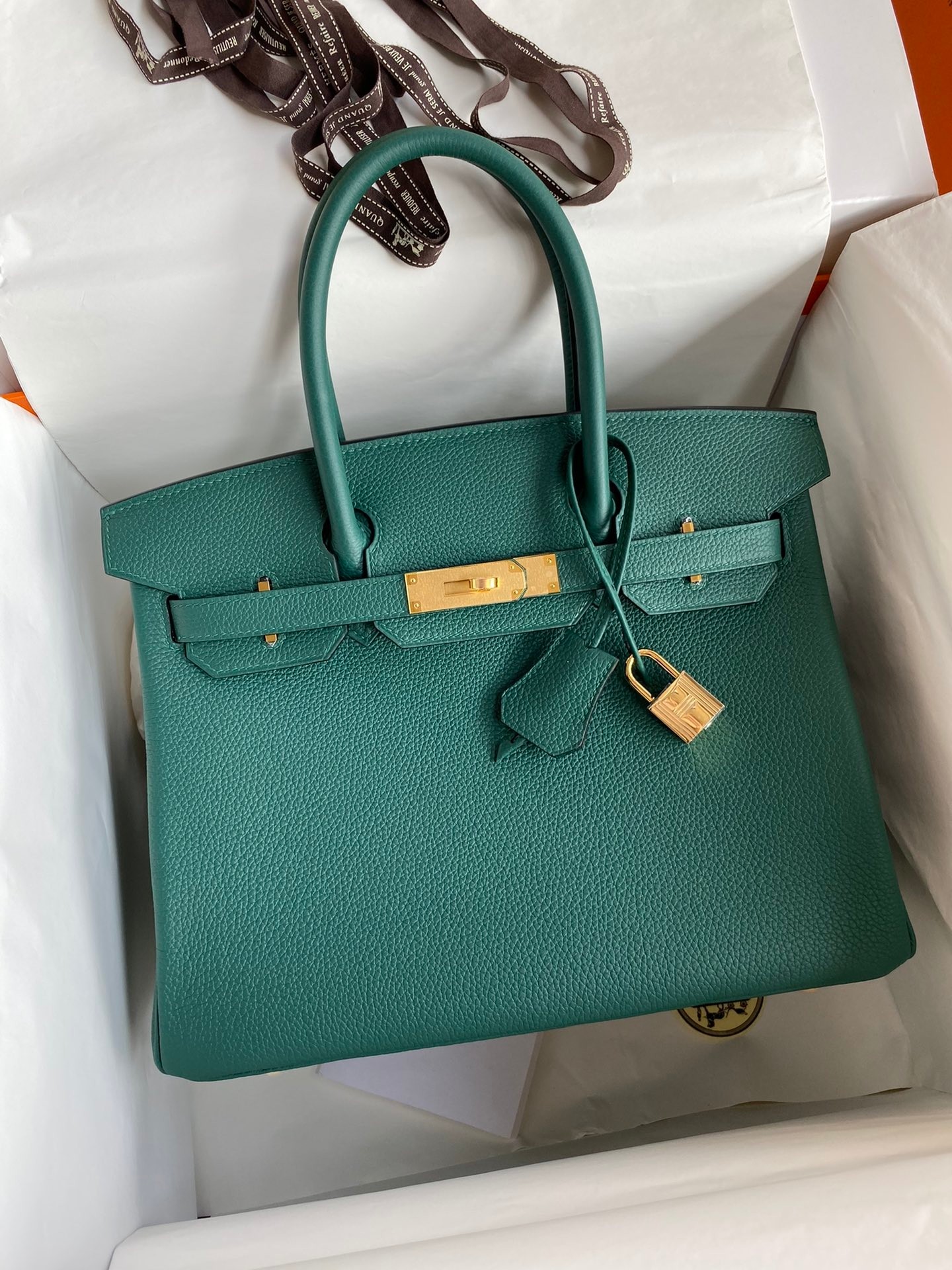 [TOP] HERMES Birkin Bag 30 cm - Azure&Malachite green - GHW