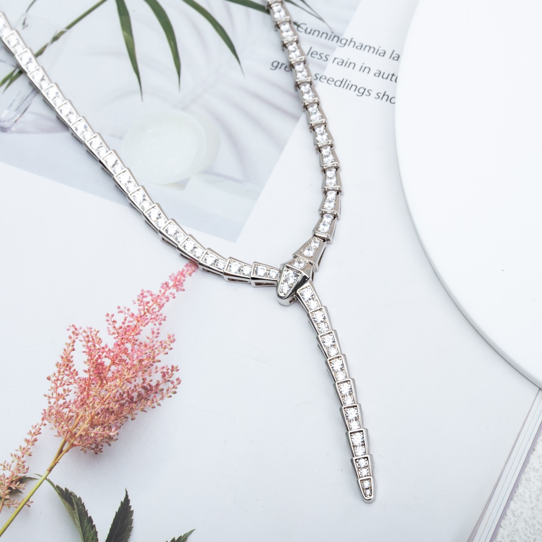 [TOP] BVLGARI Full Diamond Snake Necklace
