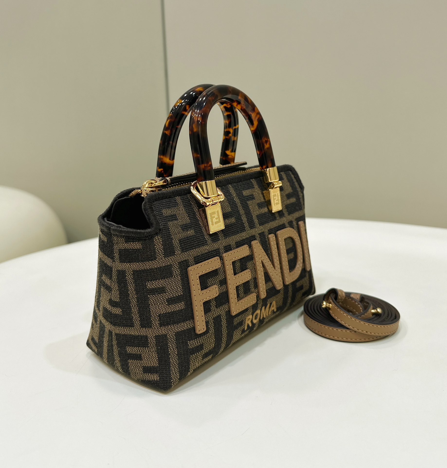 [TOP] FENDI By The Way Mini Bag In Denim Boston Bag - Brown