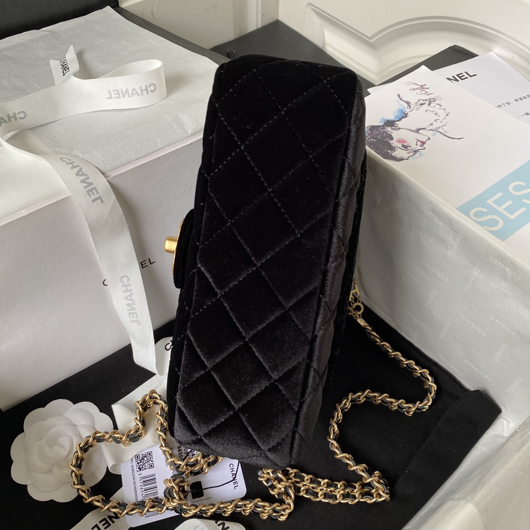 [TOP] CHANEL 𝟮𝟮 New Style Velvet  Bag 20.5*17*6.5cm - Black