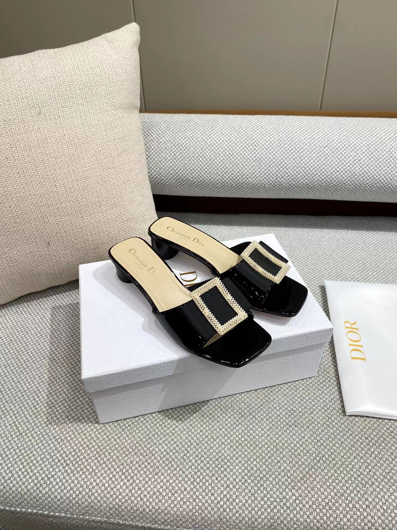 [TOP] Christian Dior Big Diamond Buckle Slippers - 2 Colors - 4cm