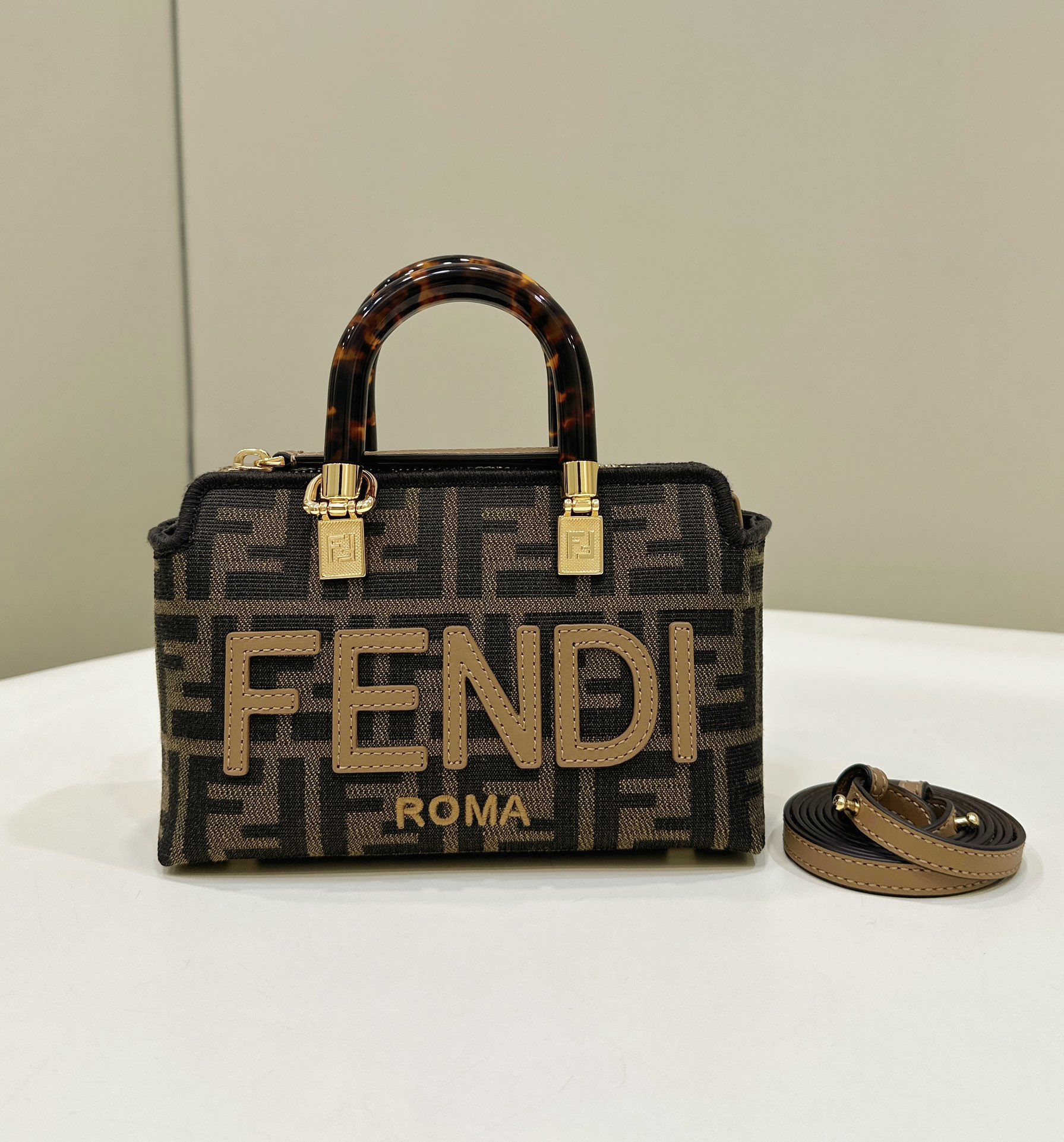 [TOP] FENDI By The Way Mini Bag In Denim Boston Bag - Brown