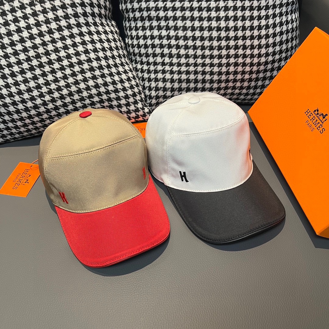 [TOP] HERMES Color - Block H Baseball Cap - 2 Colors