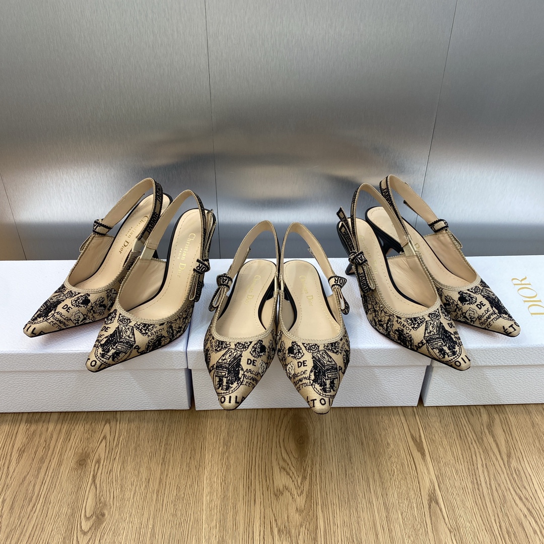 [Top] Christian Dior Embroidered Lettering Logo Bow Color - Block Women's Shoes