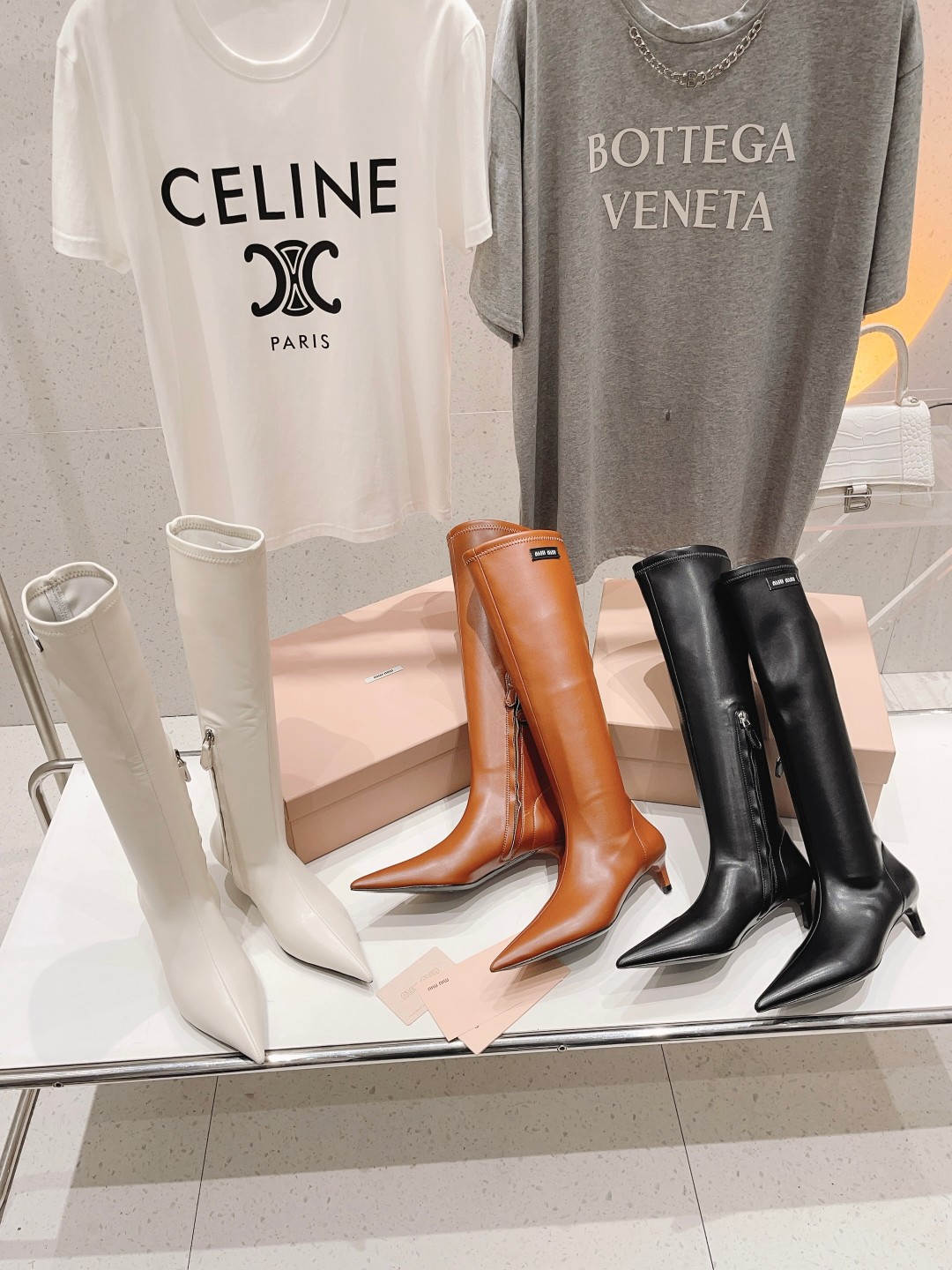 [TOP] Miu Miu Stretch - Heeled Pointed Toe Boots - 3 Colors