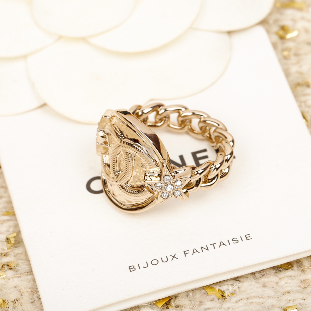 [TOP] CHANEL Round Star Double C Ring