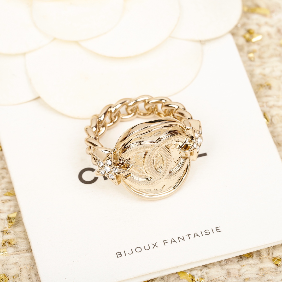 [TOP] CHANEL Round Star Double C Ring