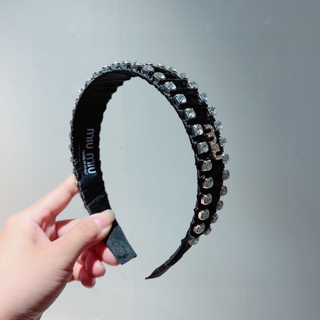 [TOP] Miu Miu Rhinestone Special Fabric Headband - 2 Colors