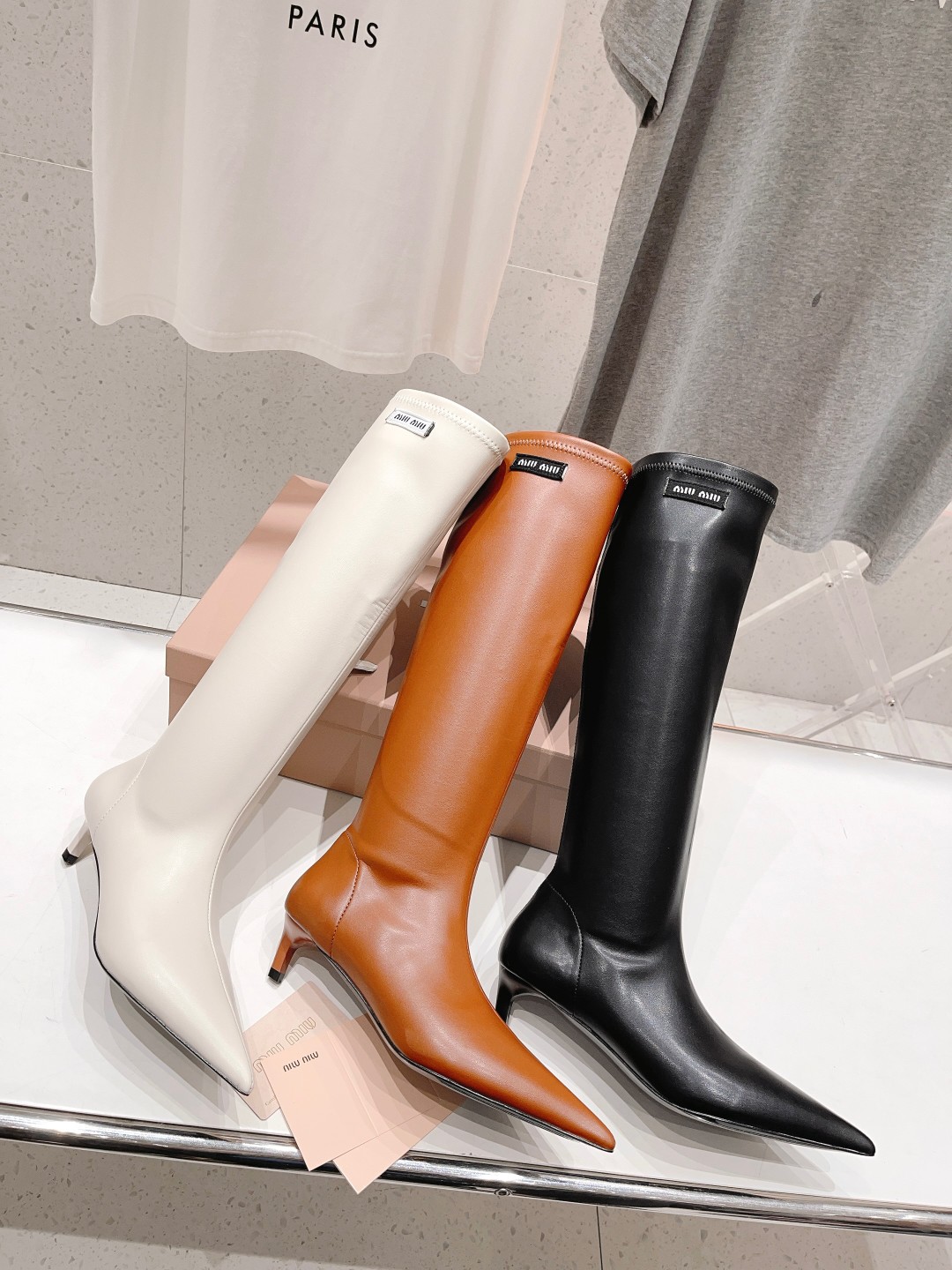 [TOP] Miu Miu Stretch - Heeled Pointed Toe Boots - 3 Colors