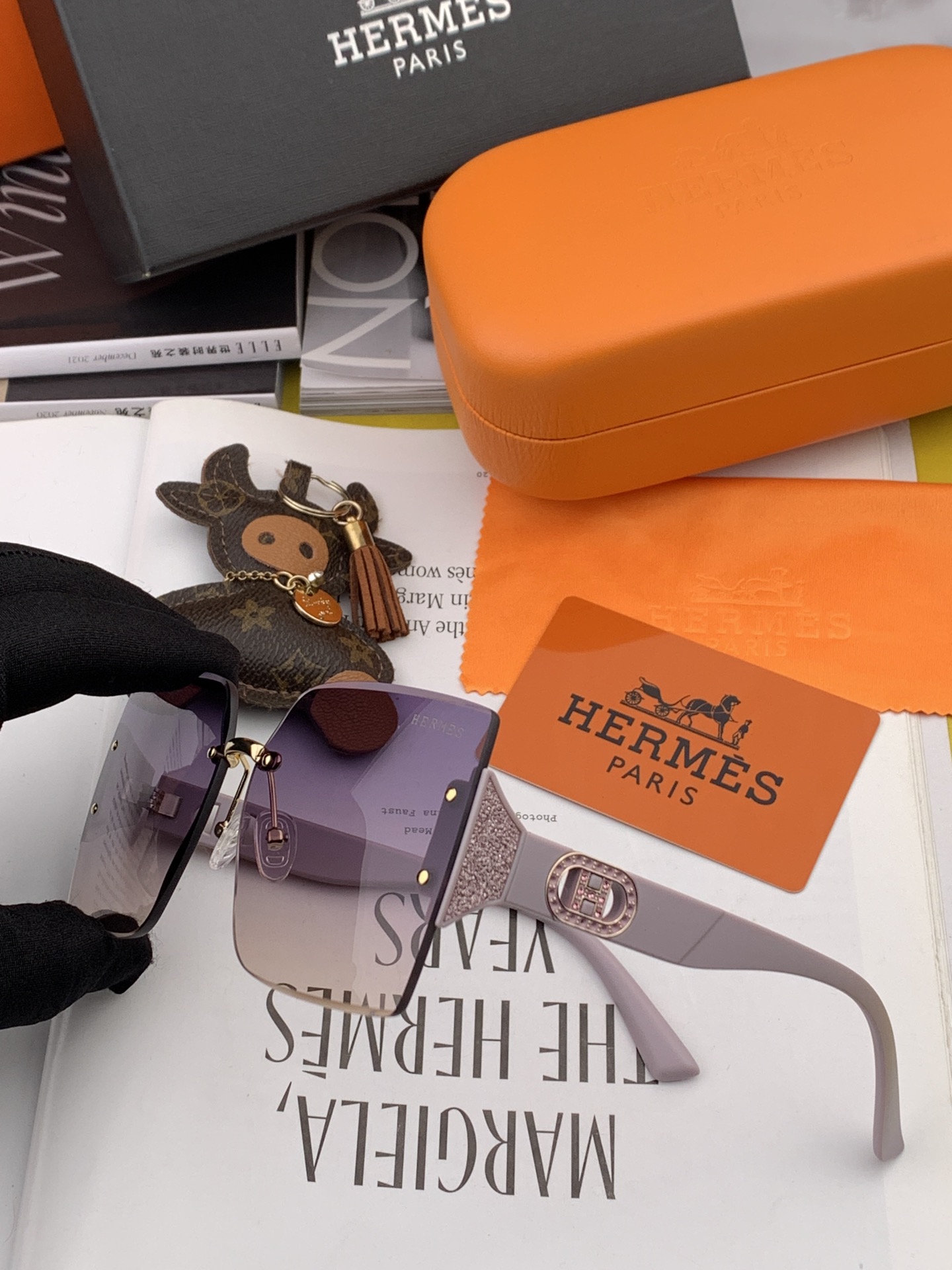 [TOP] HERMES UV Protection Classic Square Frame Design Sunglasses- 4 Colour