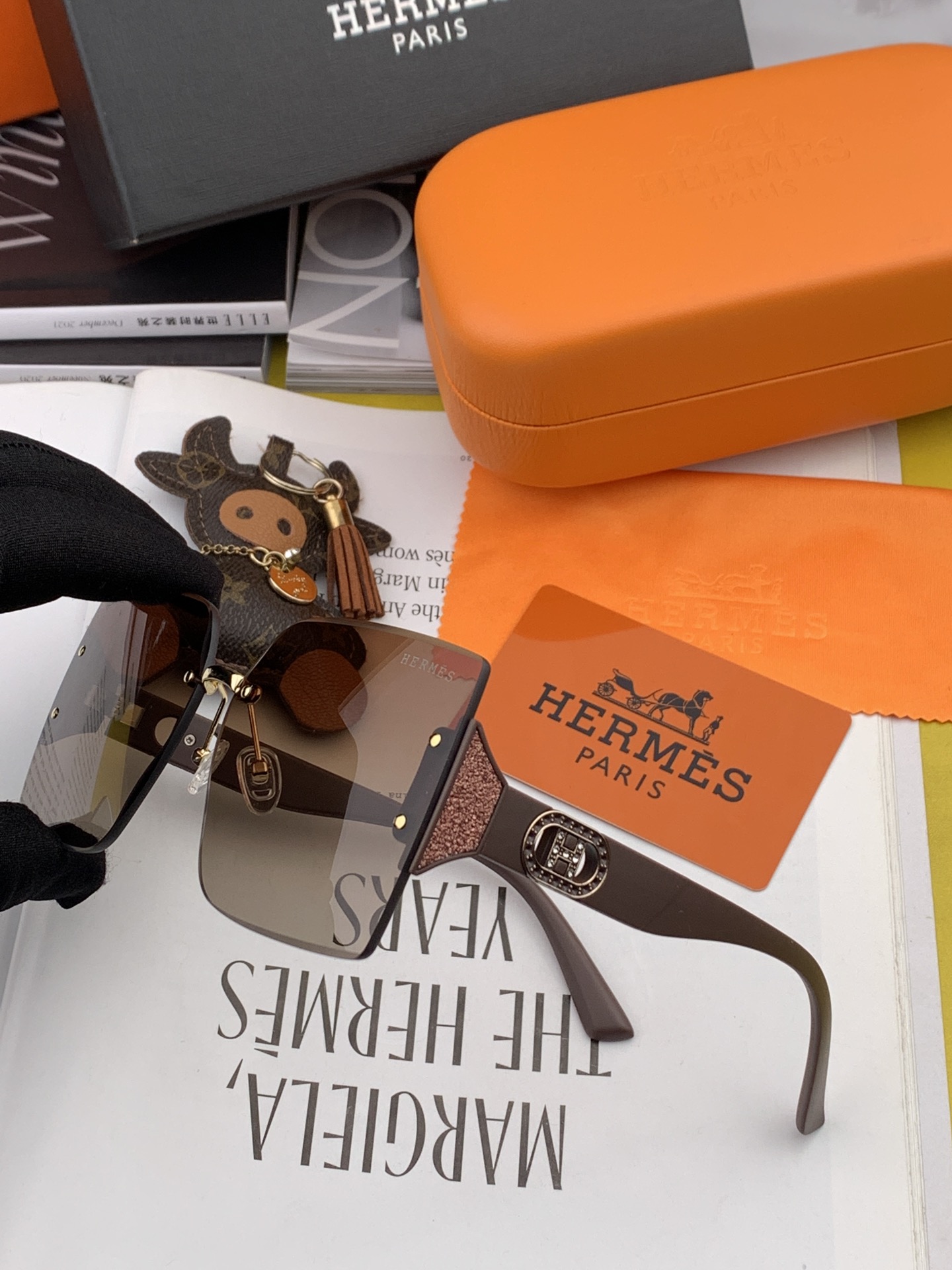 [TOP] HERMES UV Protection Classic Square Frame Design Sunglasses- 4 Colour