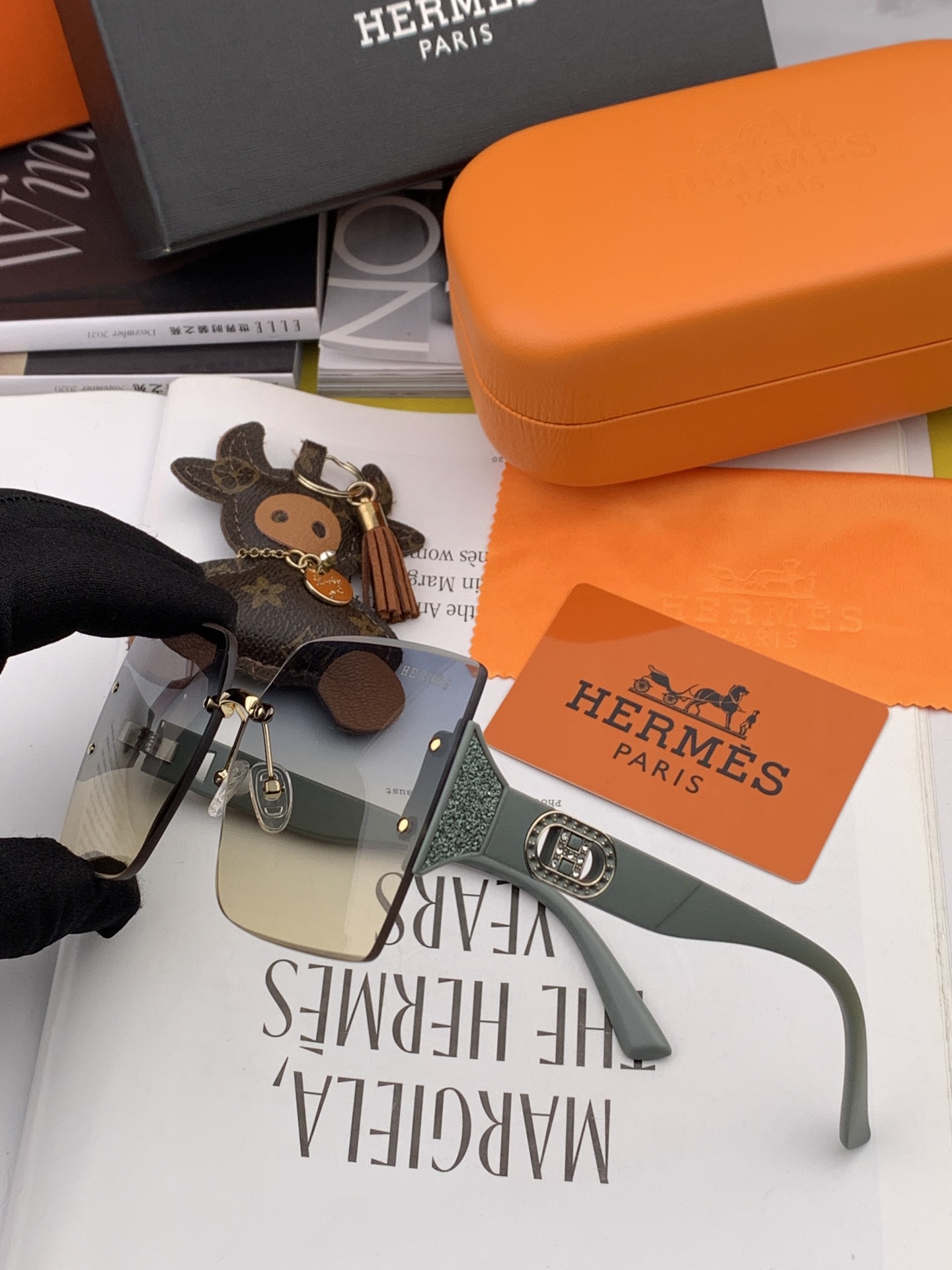 [TOP] HERMES UV Protection Classic Square Frame Design Sunglasses- 4 Colour