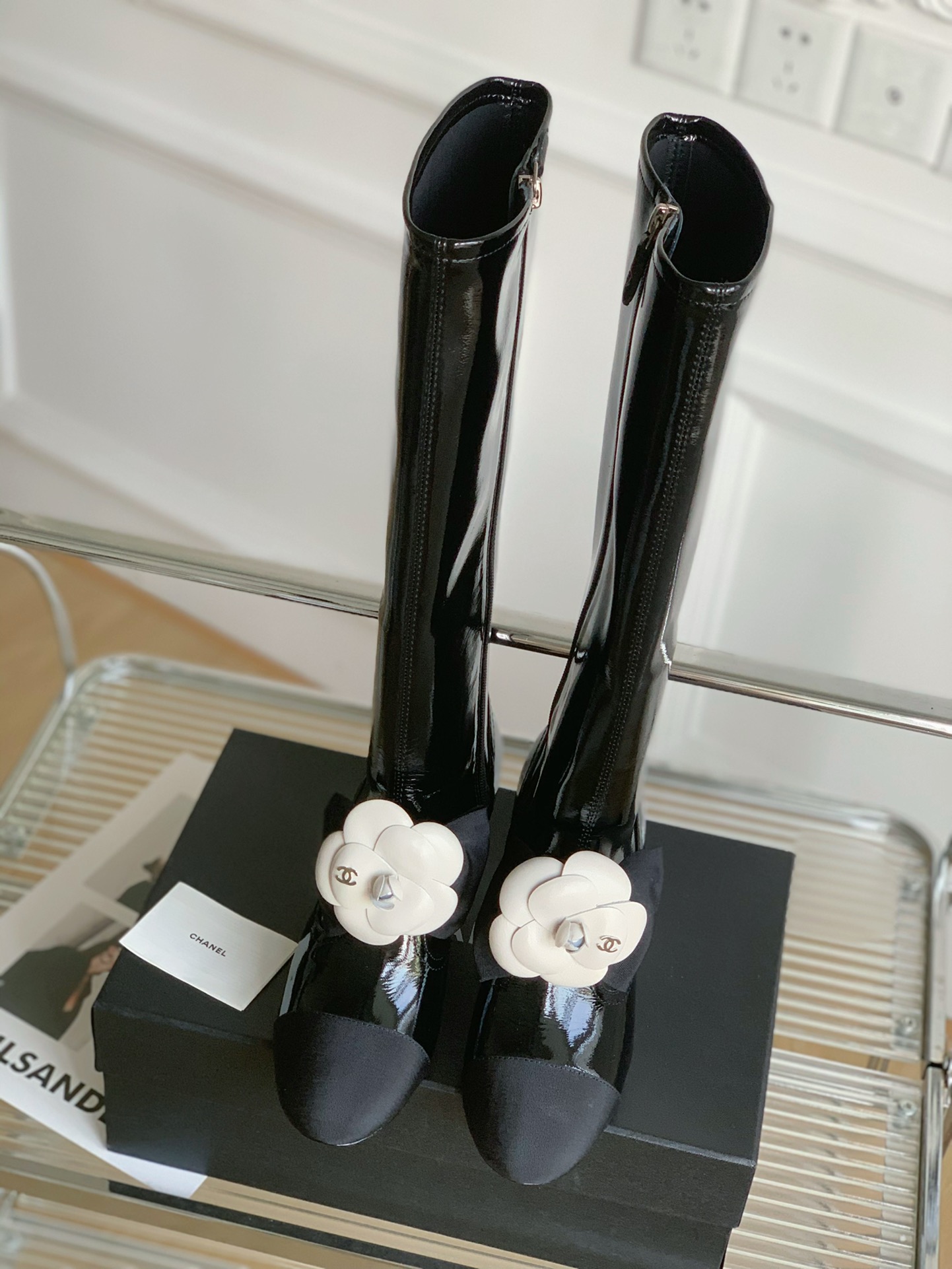 [TOP] CHANEL Autumn And Winter Camellia Long/Short Boots - 8CM - Black