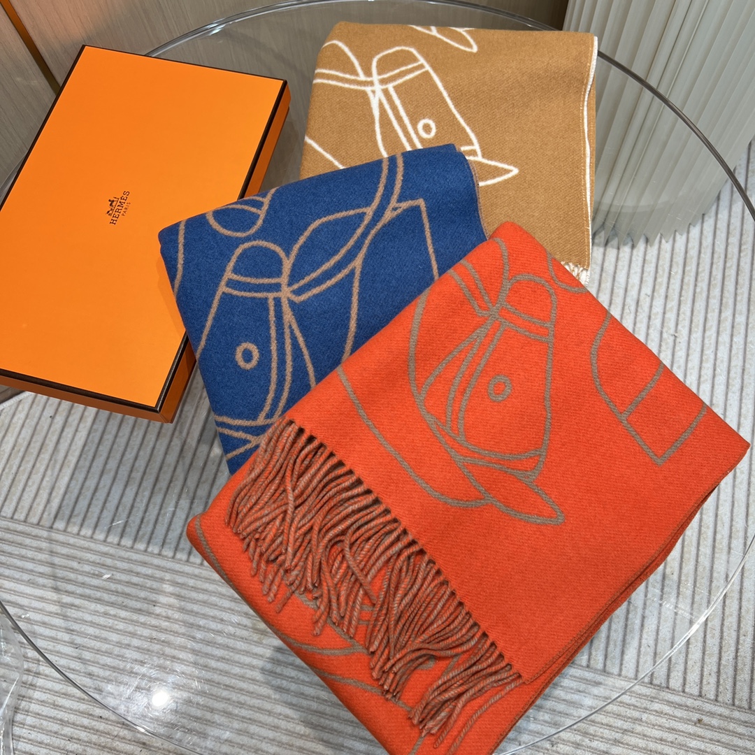 [TOP] HERMES Jacquard Horse Head Pattern Scarf 40 x 195 cm - 3 Colors