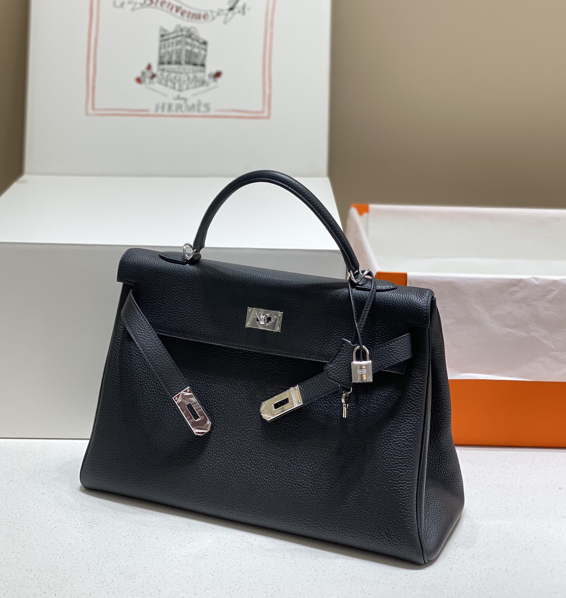 [TOP] HERMES Kelly 40 cm - Black&SHW