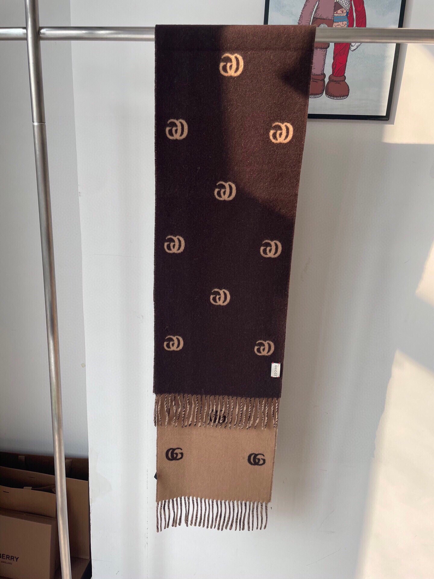 [TOP] GUCCI GG Cashmere Scarf 35 x 180 cm - Brown and Beige