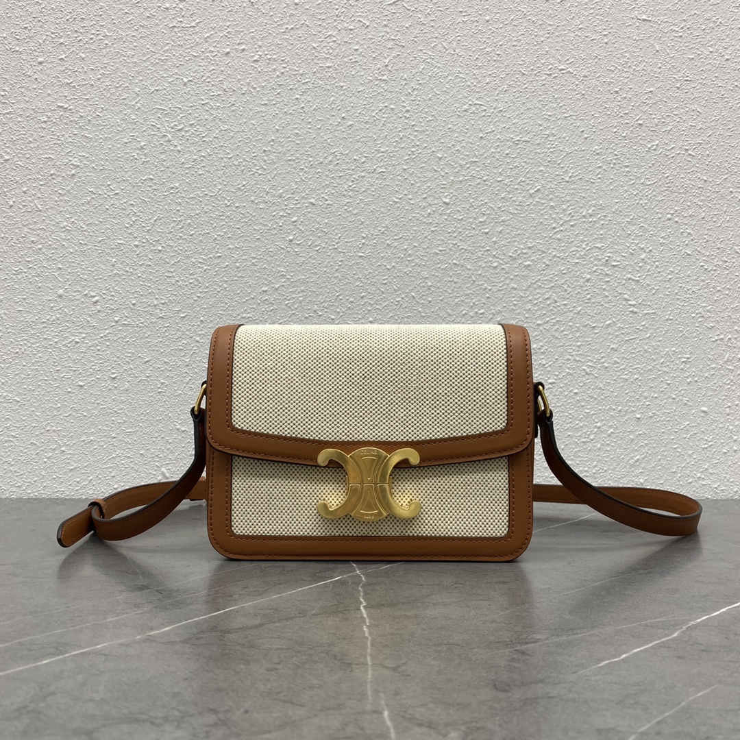 [TOP] CELINE Pvc Pinpi Cowhide Arc De Triomphe Bag 18x14x6 cm - Yellow Brown
