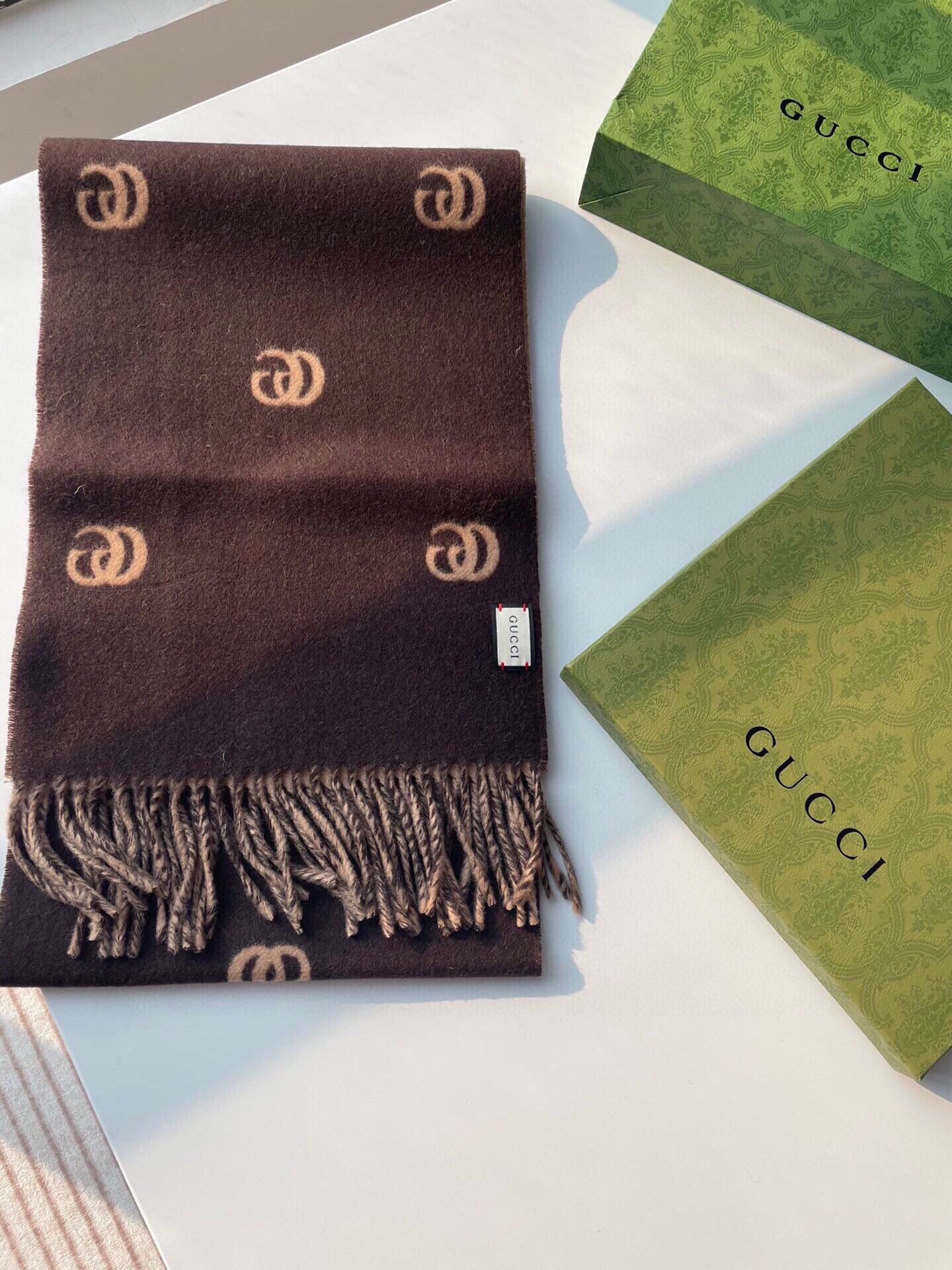 [TOP] GUCCI GG Cashmere Scarf 35 x 180 cm - Brown and Beige