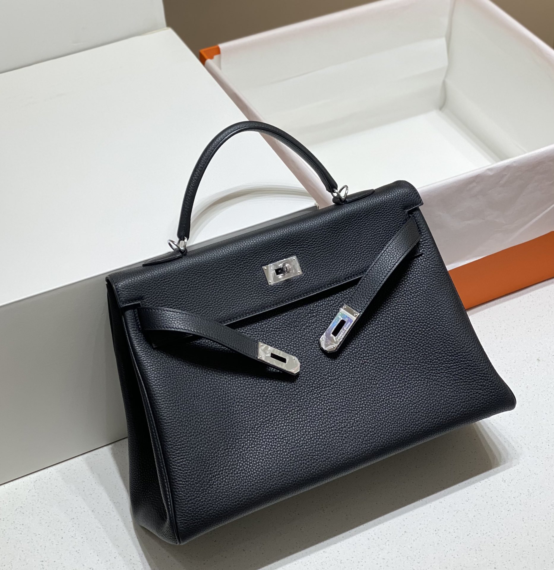 [TOP] HERMES Kelly 40 cm - Black&SHW