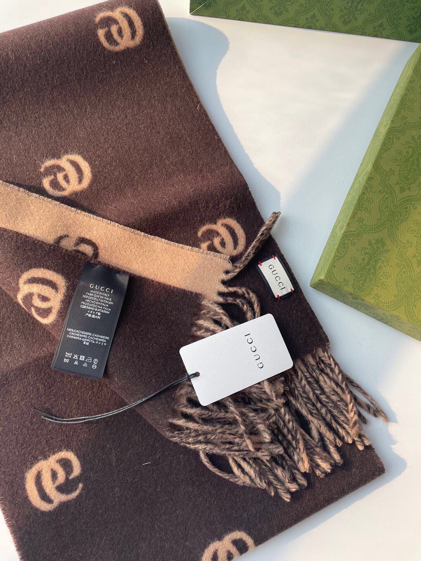 [TOP] GUCCI GG Cashmere Scarf 35 x 180 cm - Brown and Beige