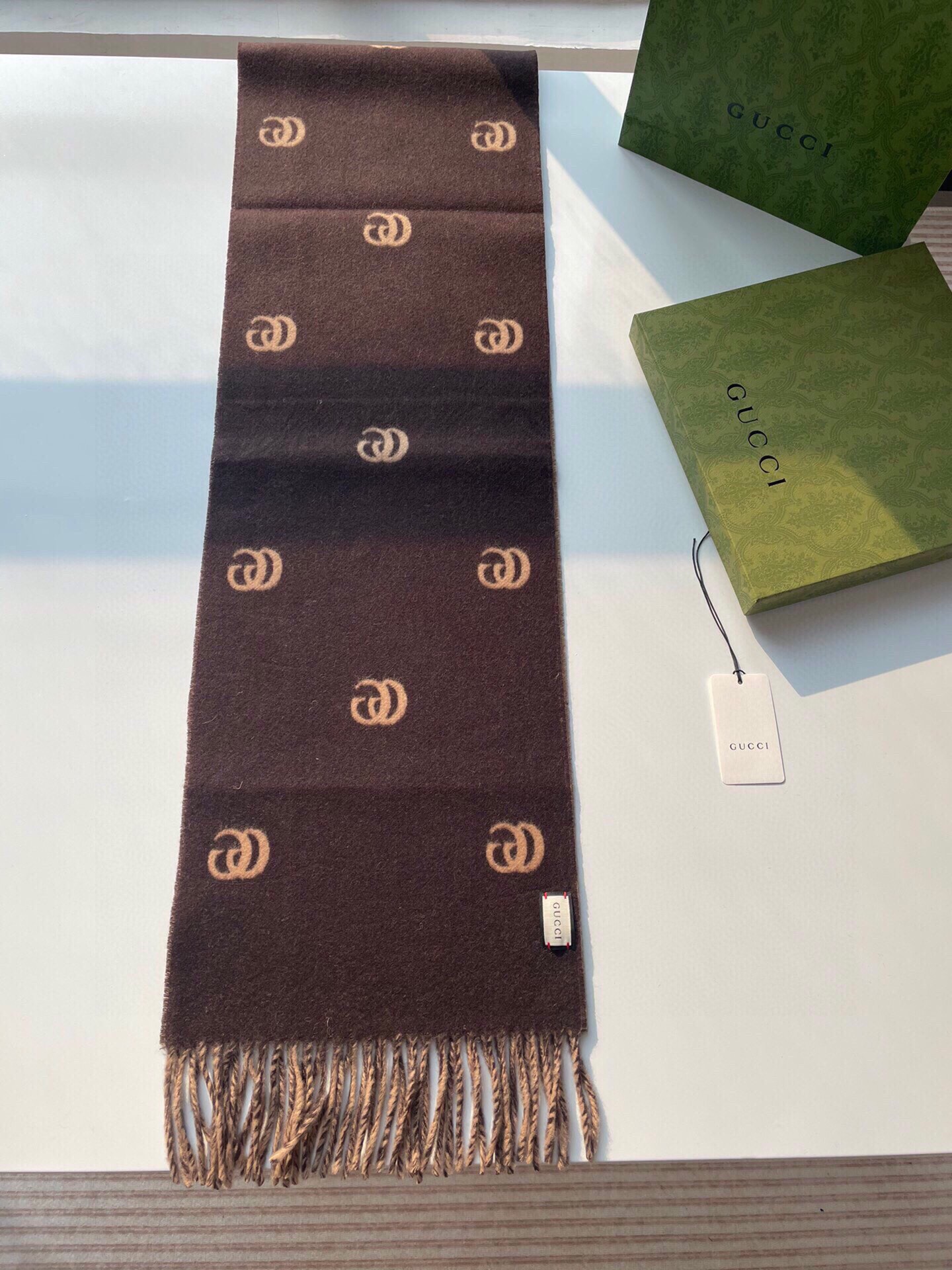 [TOP] GUCCI GG Cashmere Scarf 35 x 180 cm - Brown and Beige
