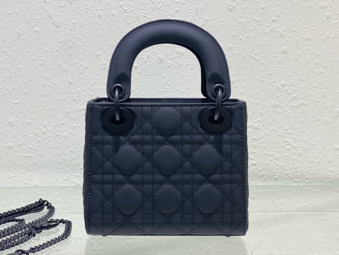 [TOP] Christian Dior Lady Christian Dior Matte Cowhide Bag 17*7.5*14 cm - Matte Black
