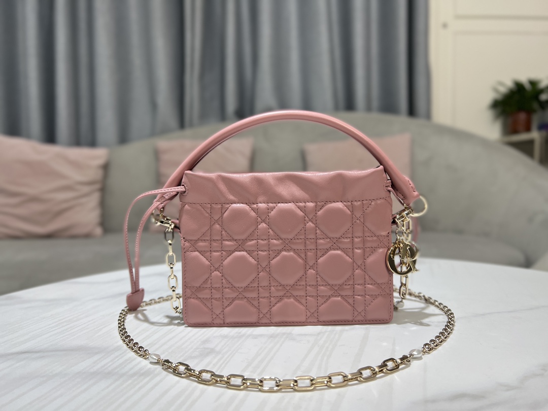 [TOP] LADY DIOR Mini Handbag For IPhone-sized Items 19 x 13 x 5 cm - Peony Powder
