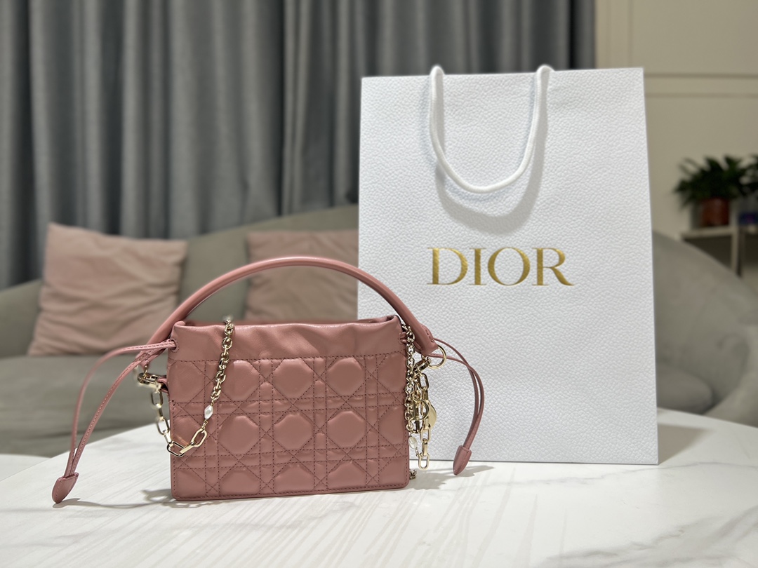 [TOP] LADY DIOR Mini Handbag For IPhone-sized Items 19 x 13 x 5 cm - Peony Powder