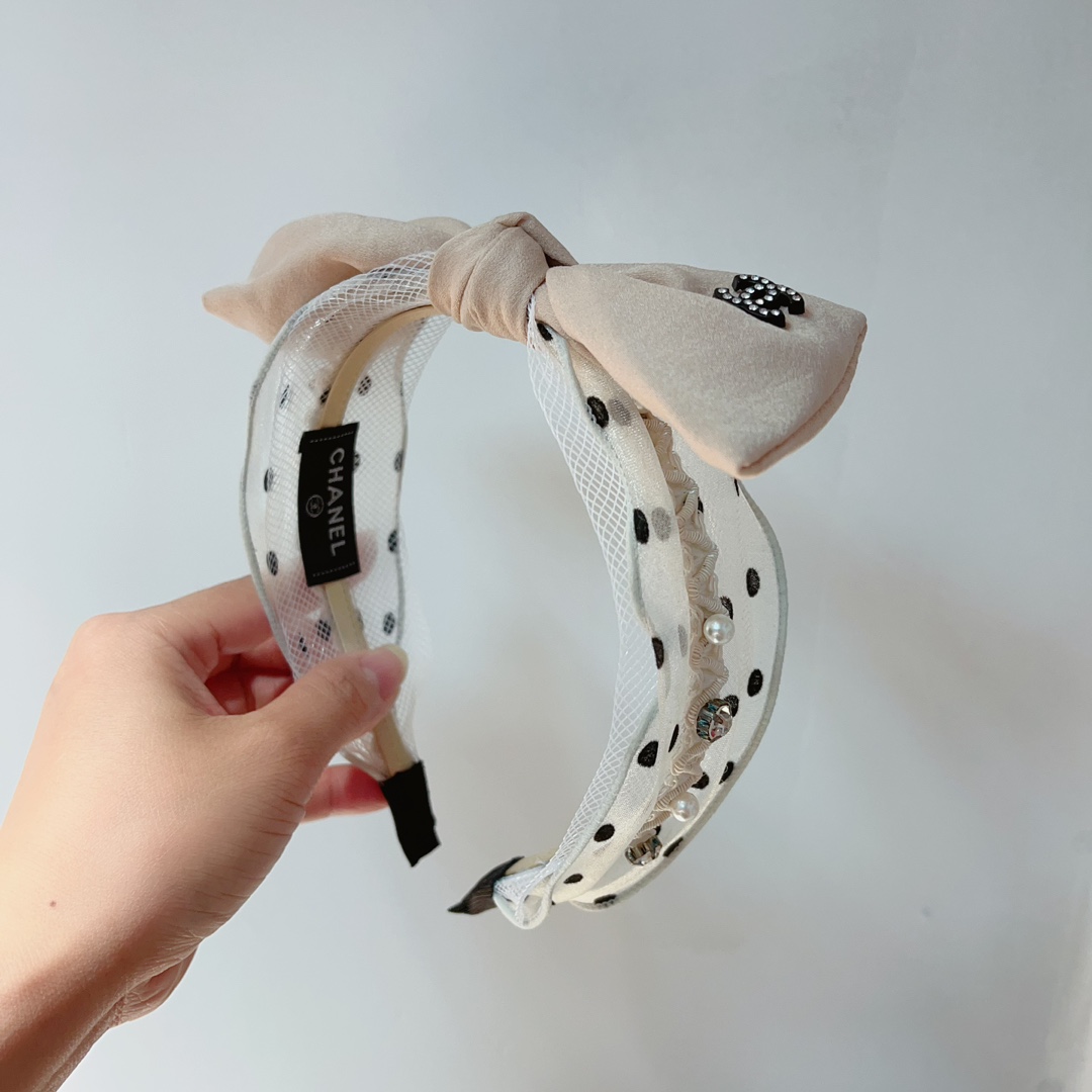 [TOP] CHANEL Vintage Bow Headband - White