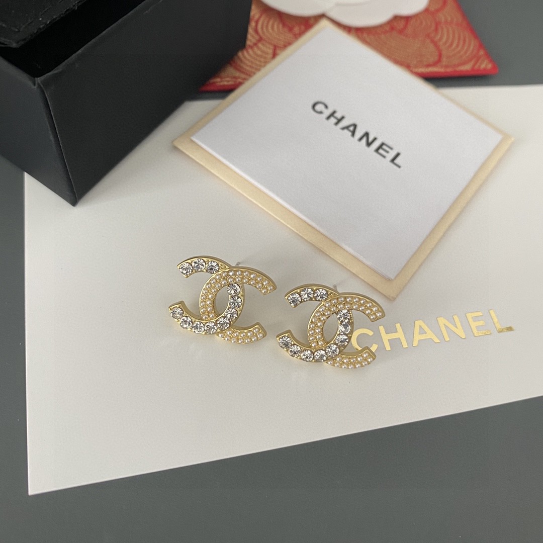 [TOP] CHANEL Double C Diamonds Earrings