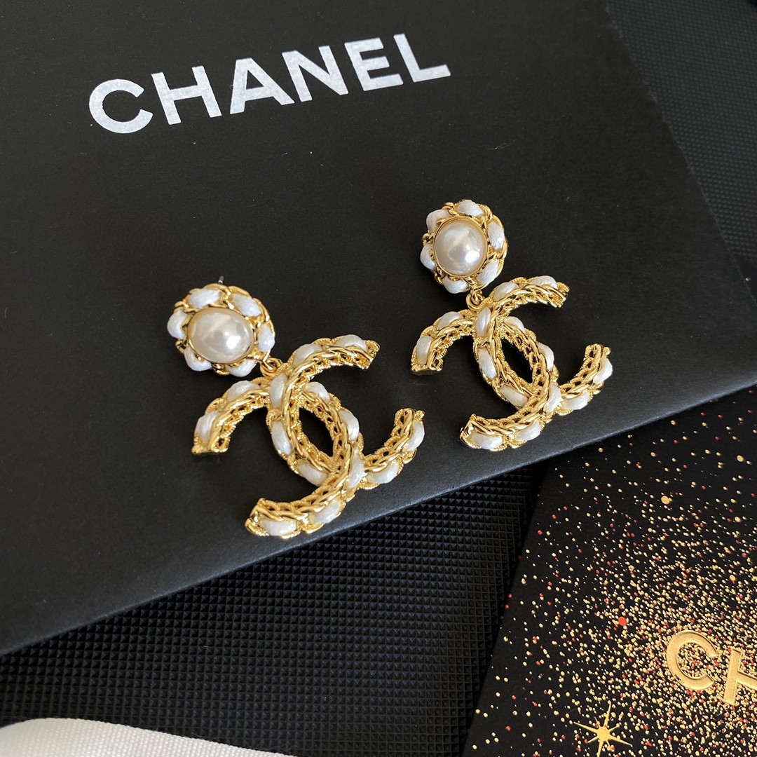 [TOP] CHANEL Double C and Flower Earrings