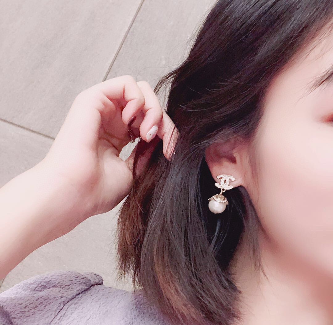 [TOP] CHANEL Double C Pearl Earrings