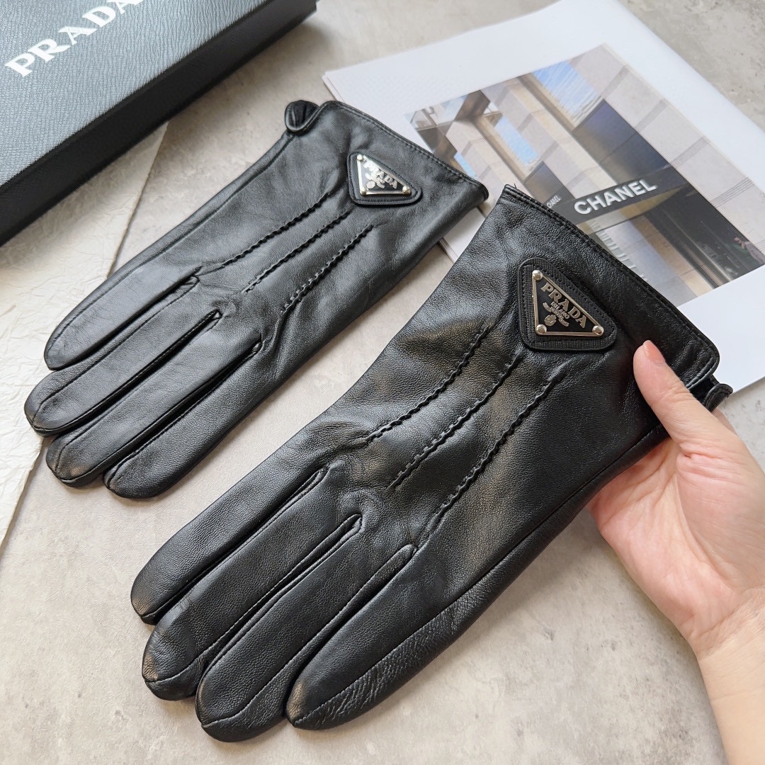 [TOP] PRADA Men's New Sheepskin Gloves - Black
