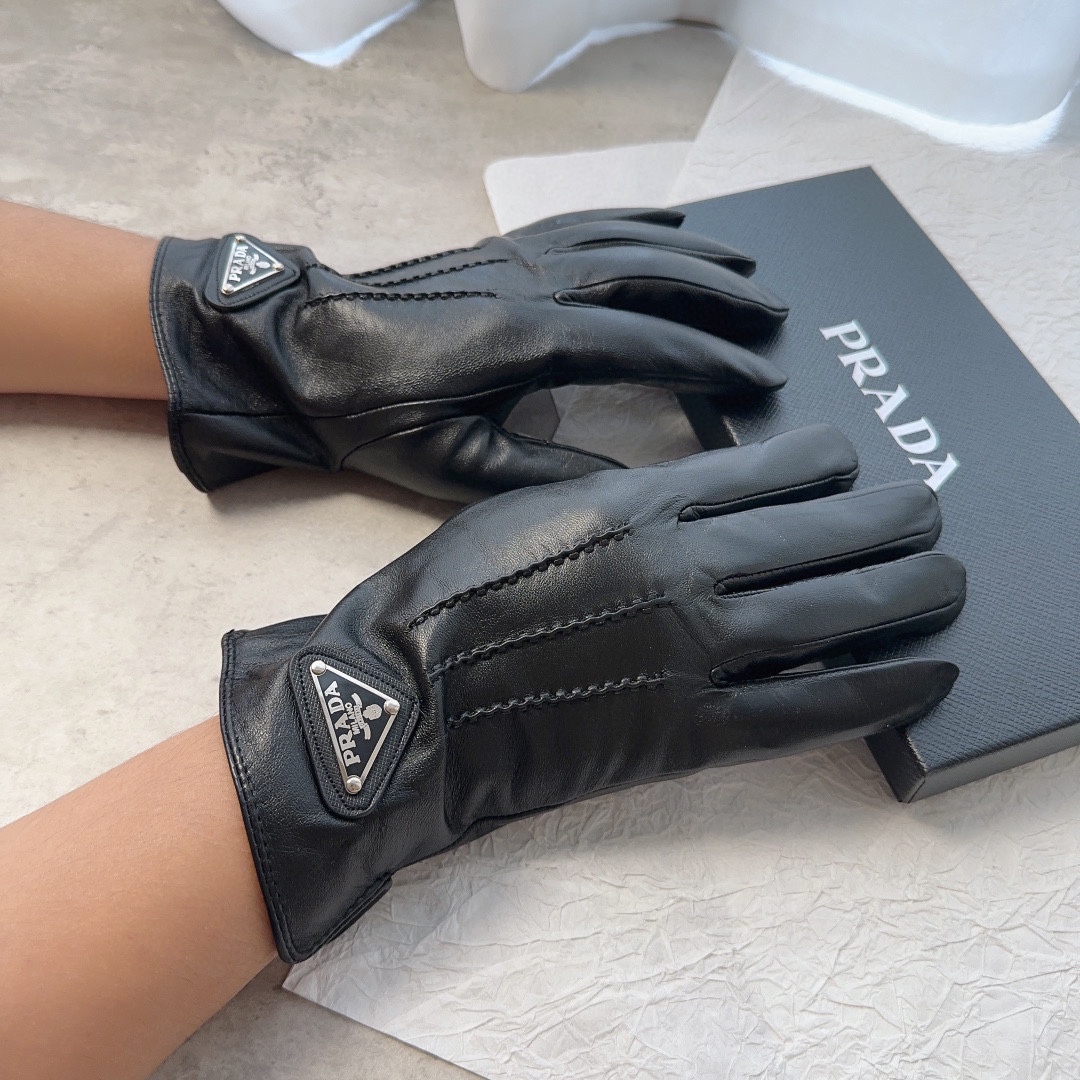[TOP] PRADA Men's New Sheepskin Gloves - Black