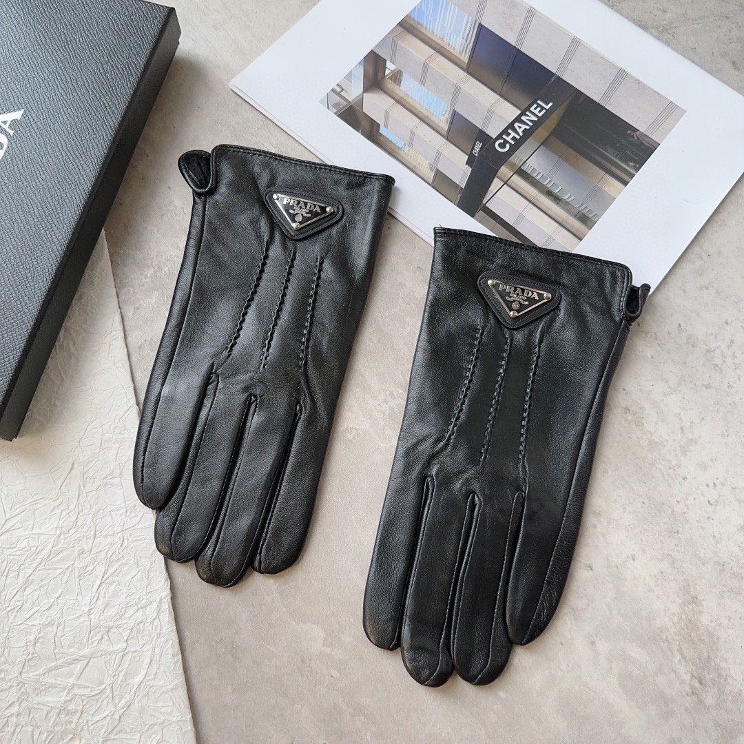[TOP] PRADA Men's New Sheepskin Gloves - Black