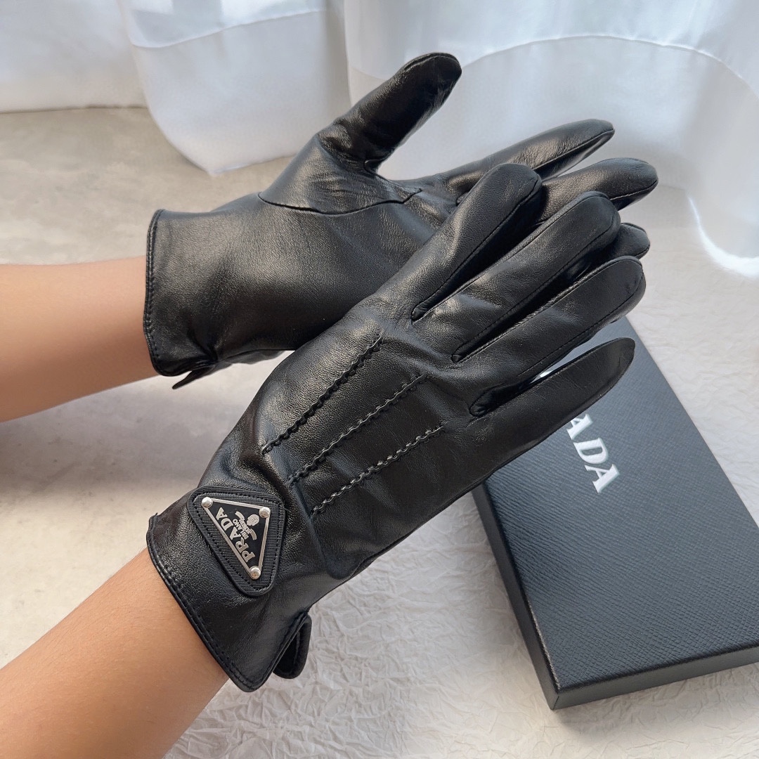 [TOP] PRADA Men's New Sheepskin Gloves - Black