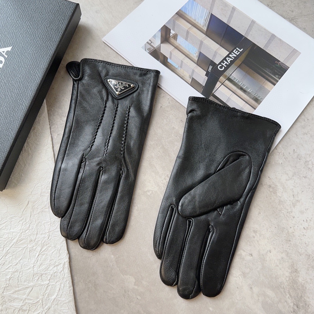 [TOP] PRADA Men's New Sheepskin Gloves - Black