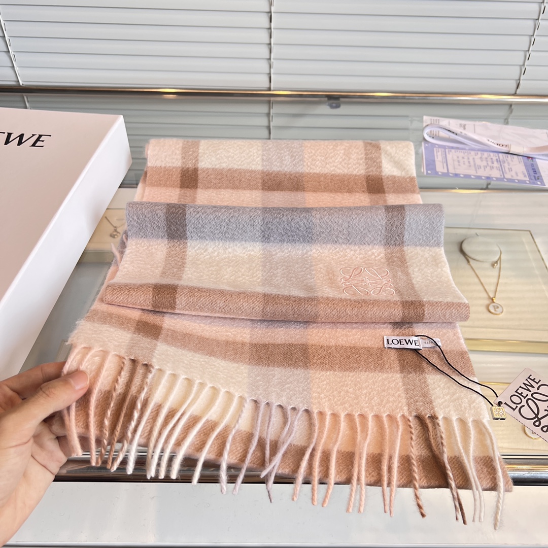 [TOP] LOEWE Small Logo Two-tone Embroidered Cashmere Scarf 30 x 180 cm - 4 Colors