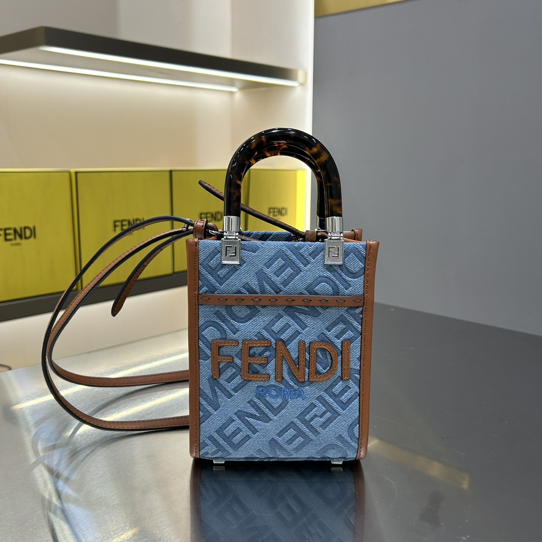 [TOP] FENDI Mini Tote Shopping Bag - Denim blue