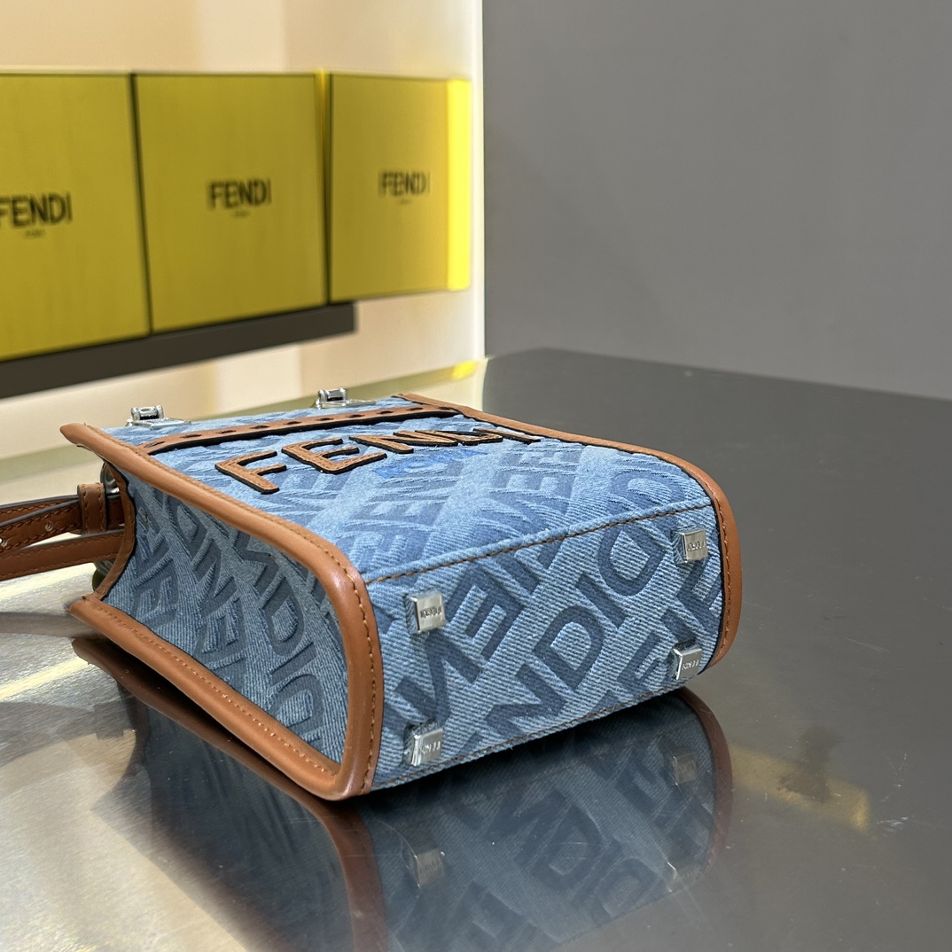 [TOP] FENDI Mini Tote Shopping Bag - Denim blue