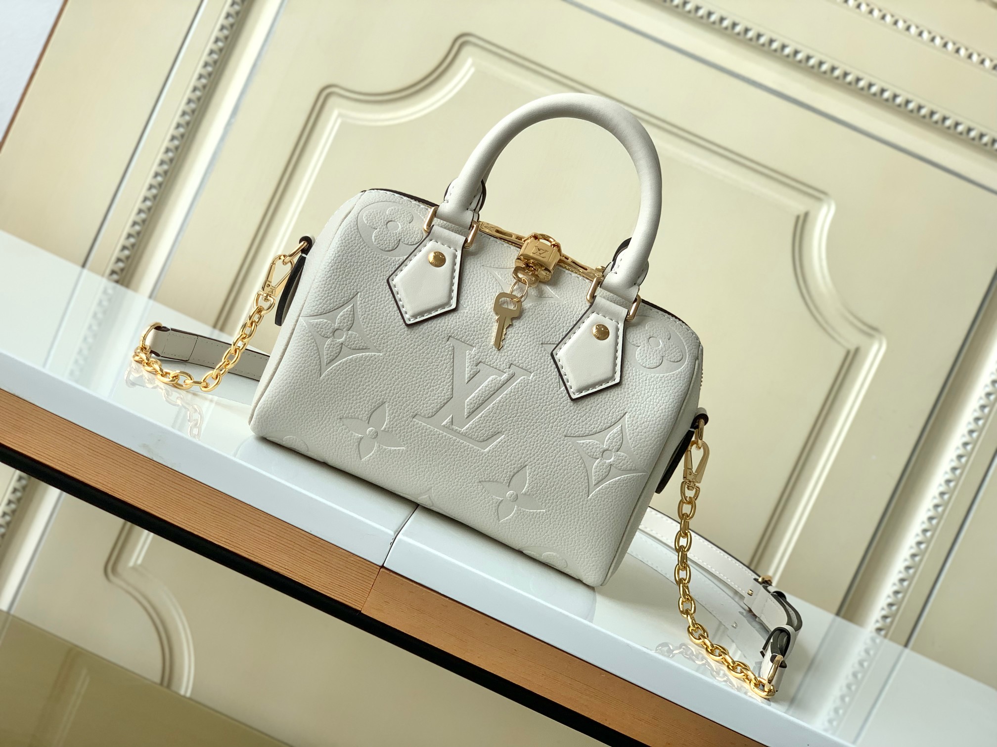 [TOP] Louis Vuitton LV Speedy Bandouliere 20 Handbag 20.5x13.5x12cm- Beige