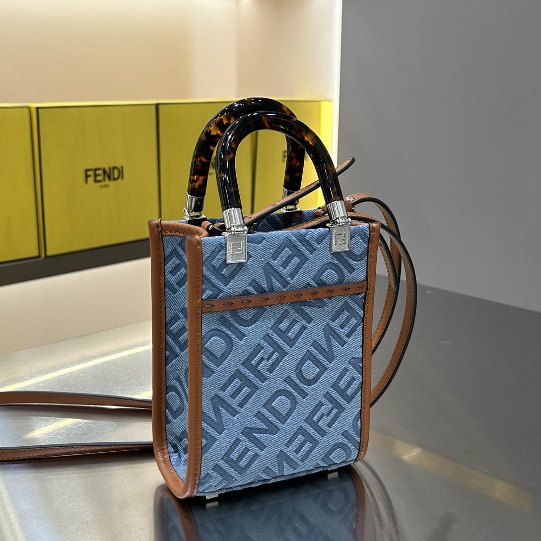[TOP] FENDI Mini Tote Shopping Bag - Denim blue