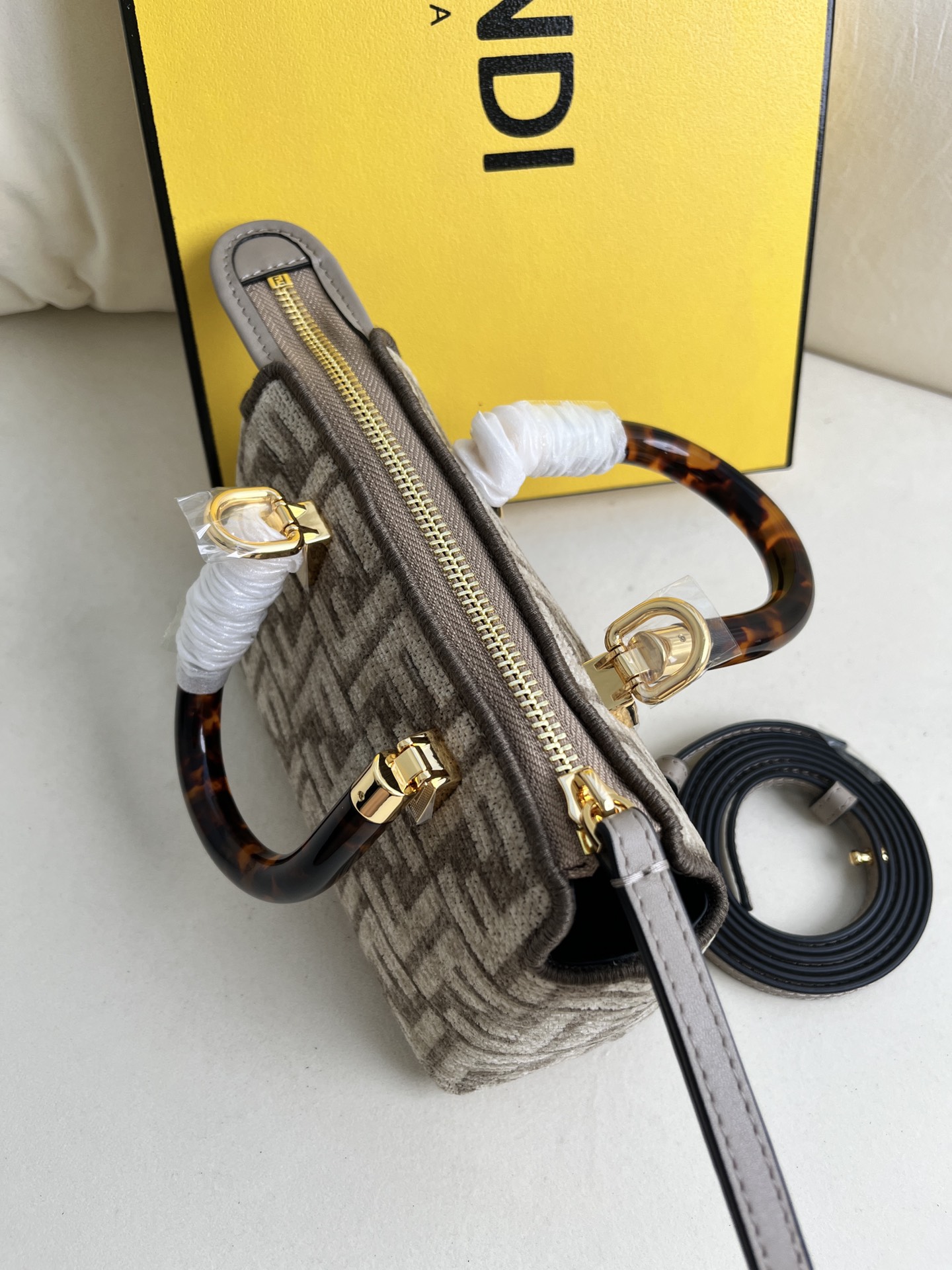 [TOP] FENDI By The Way Mini Bag Boston Bag In Brocade Fabric Bag - Gray