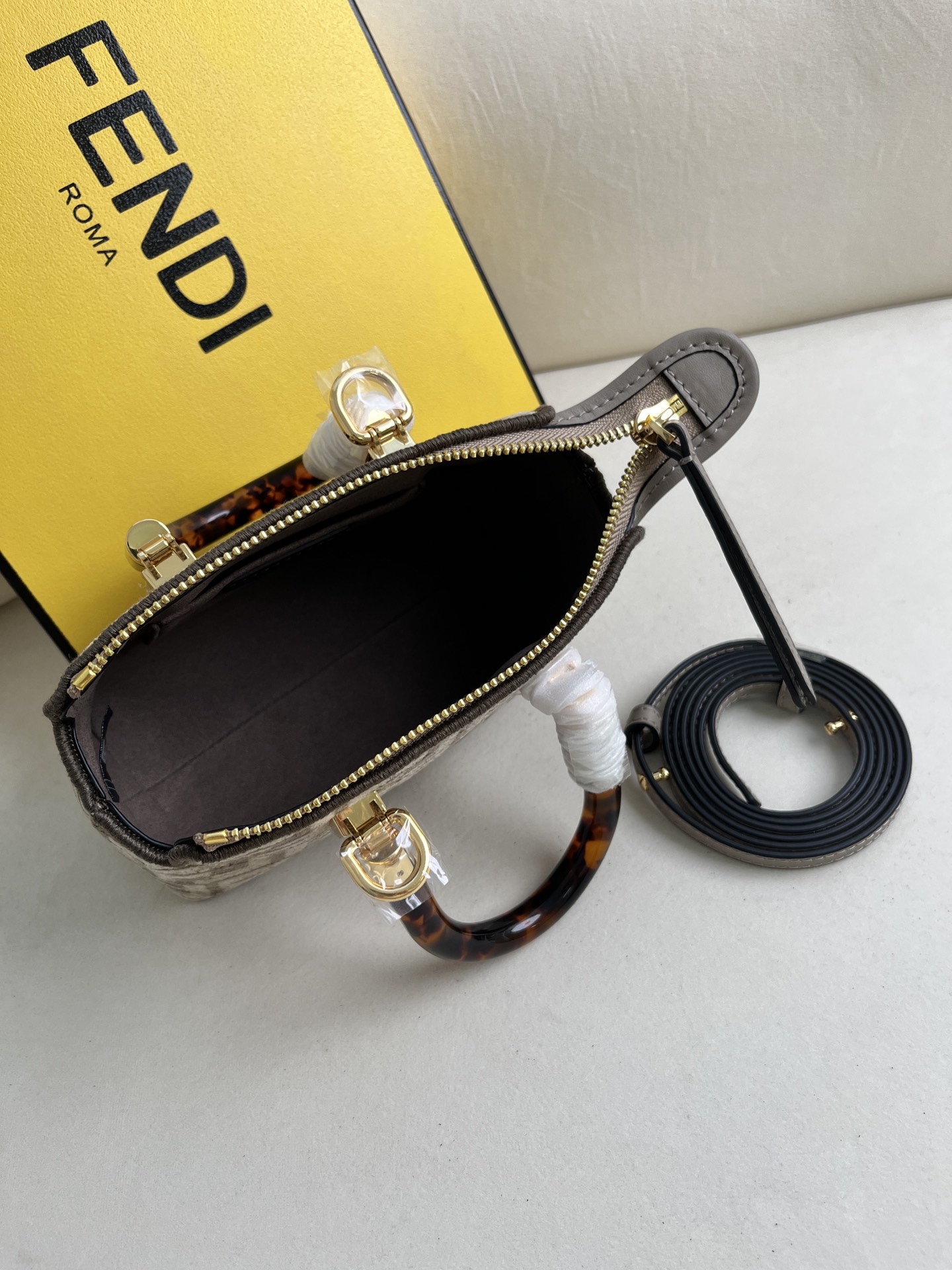 [TOP] FENDI By The Way Mini Bag Boston Bag In Brocade Fabric Bag - Gray